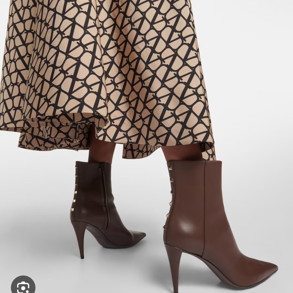 Valentino Brown Rockstud Ankle Boots